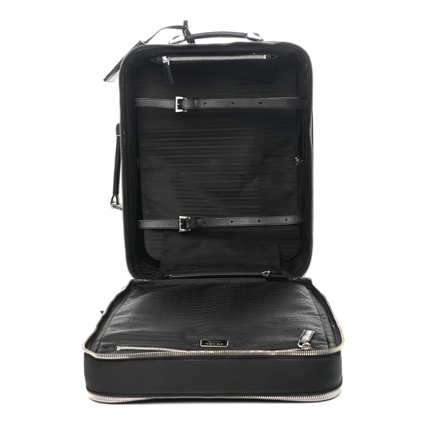 Prada Tessuto Nylon Saffiano Trolley Luggage Black 4 of 13