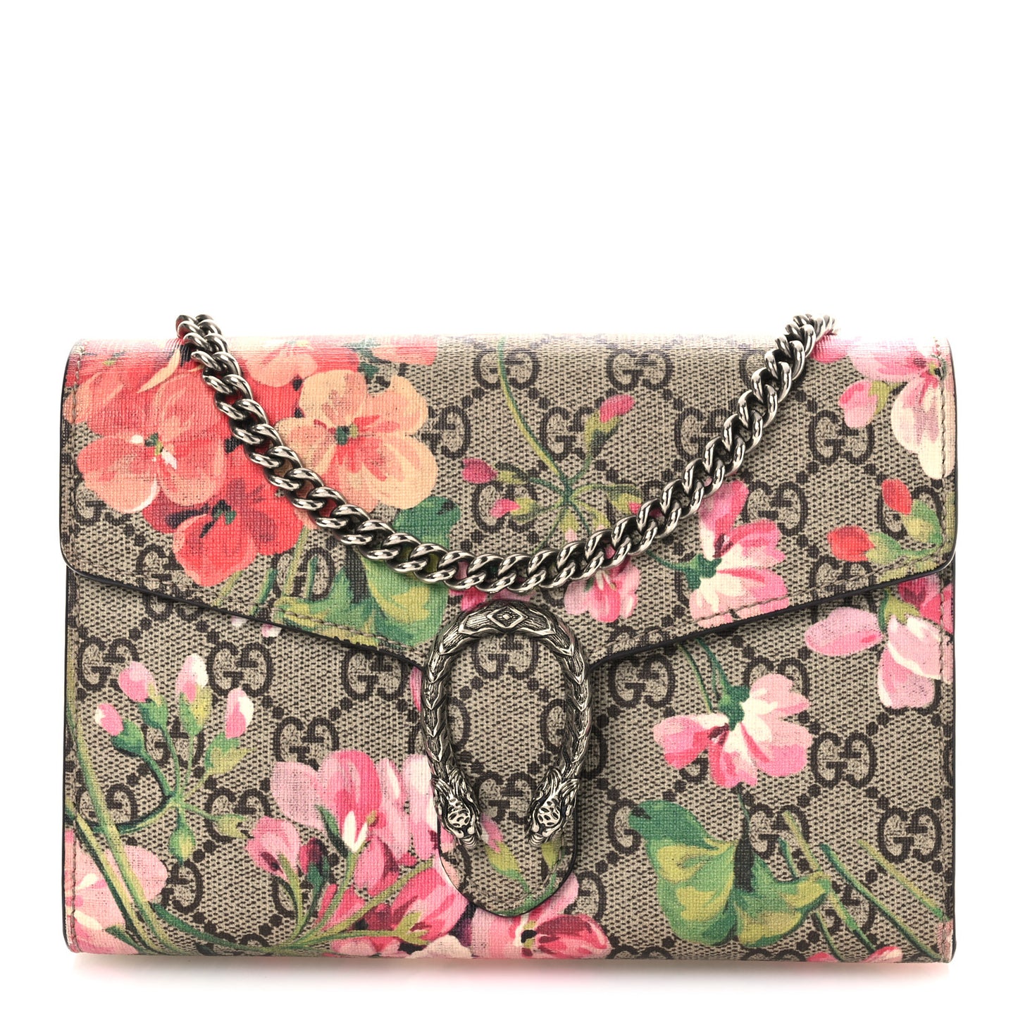 GG Supreme Monogram Blooms Mini Dionysus Chain Wallet Beige Multicolor Dry Rose