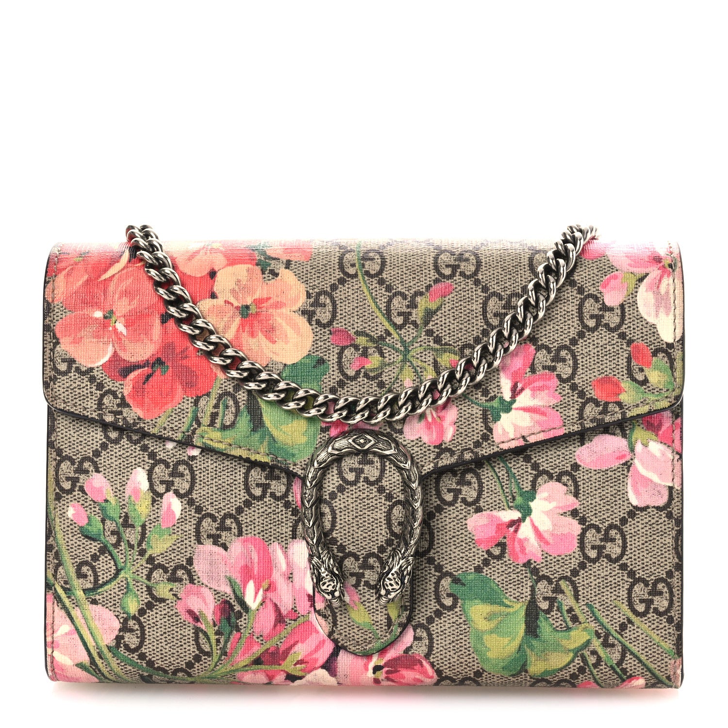 Gucci GG Supreme Monogram Blooms Mini Dionysus Chain Wallet Beige Multicolor Dry Rose 1 of 14