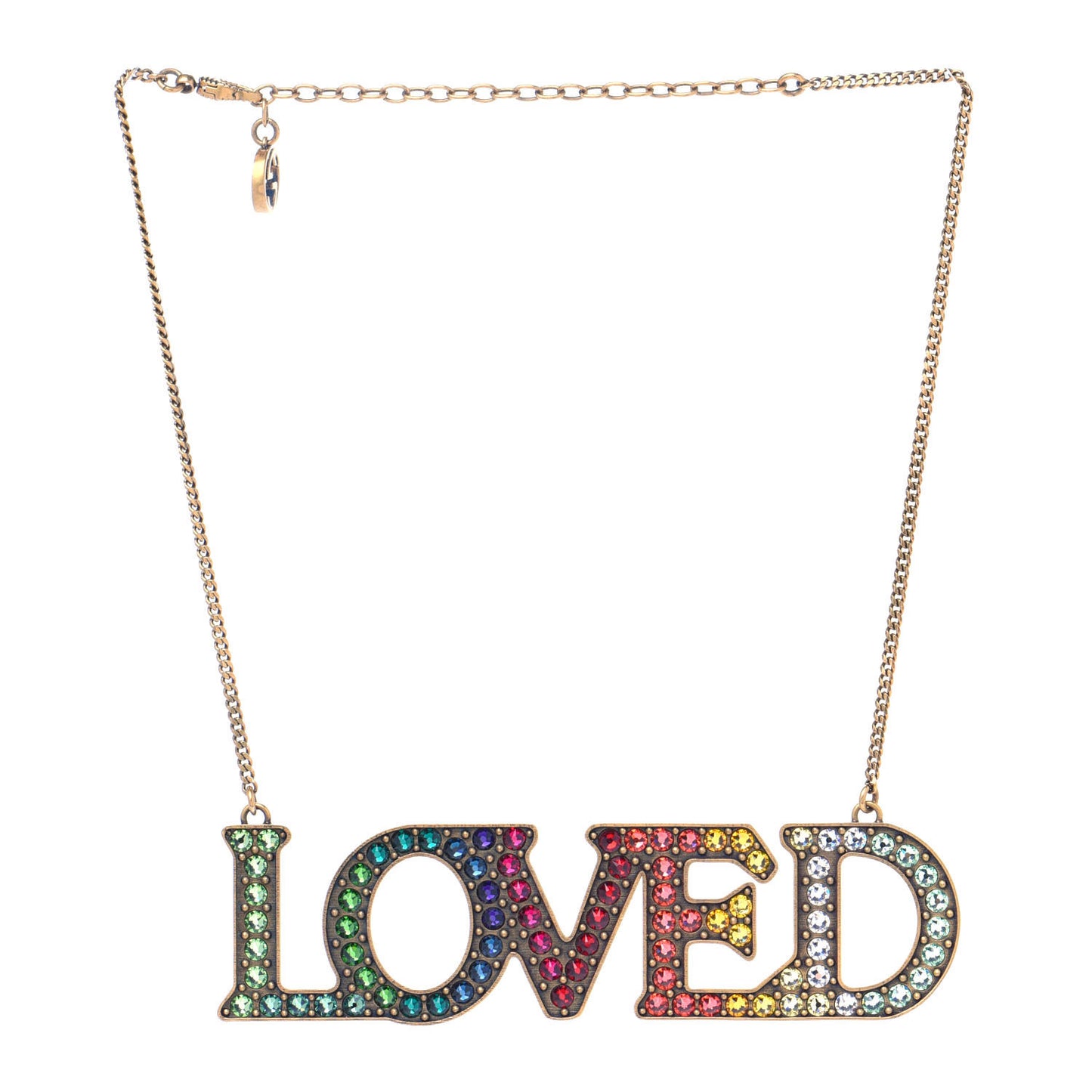 Metal Crystal Loved Short Necklace Aged Gold