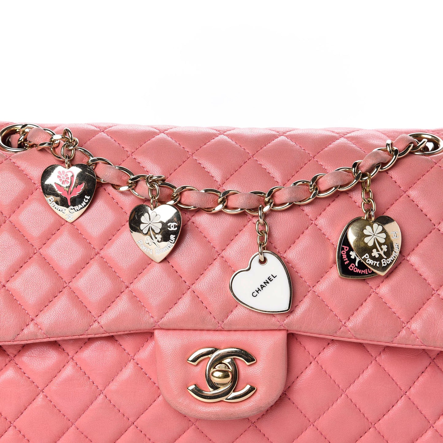 Lambskin Quilted Valentine Charms Medium Single Flap Pink