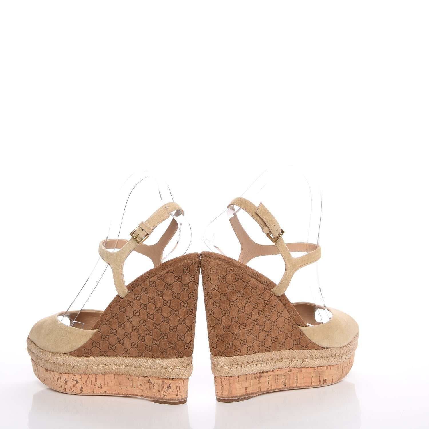 Gucci Suede Cork Guccissima Hollie Wedge Sandals 38.5 Nude 5 of 15