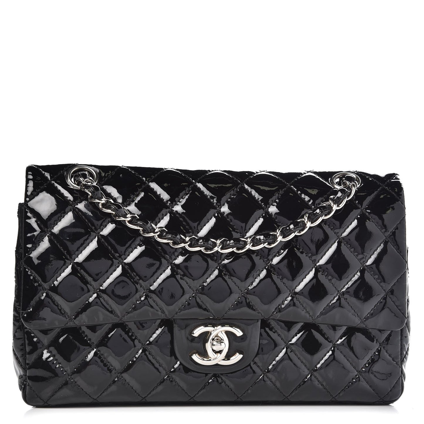 Patent Quilted Medium Double Flap Black