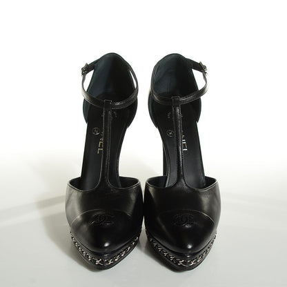 Chanel Lambskin Chain T Strap Platform Pumps 40 Black 2 of 7