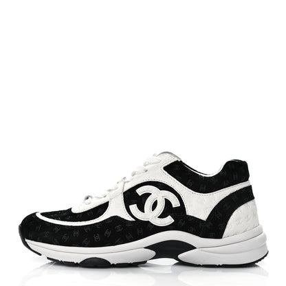 Chanel Suede Calfskin Womens CC Printed Sneakers 38 Black White 1 of 8