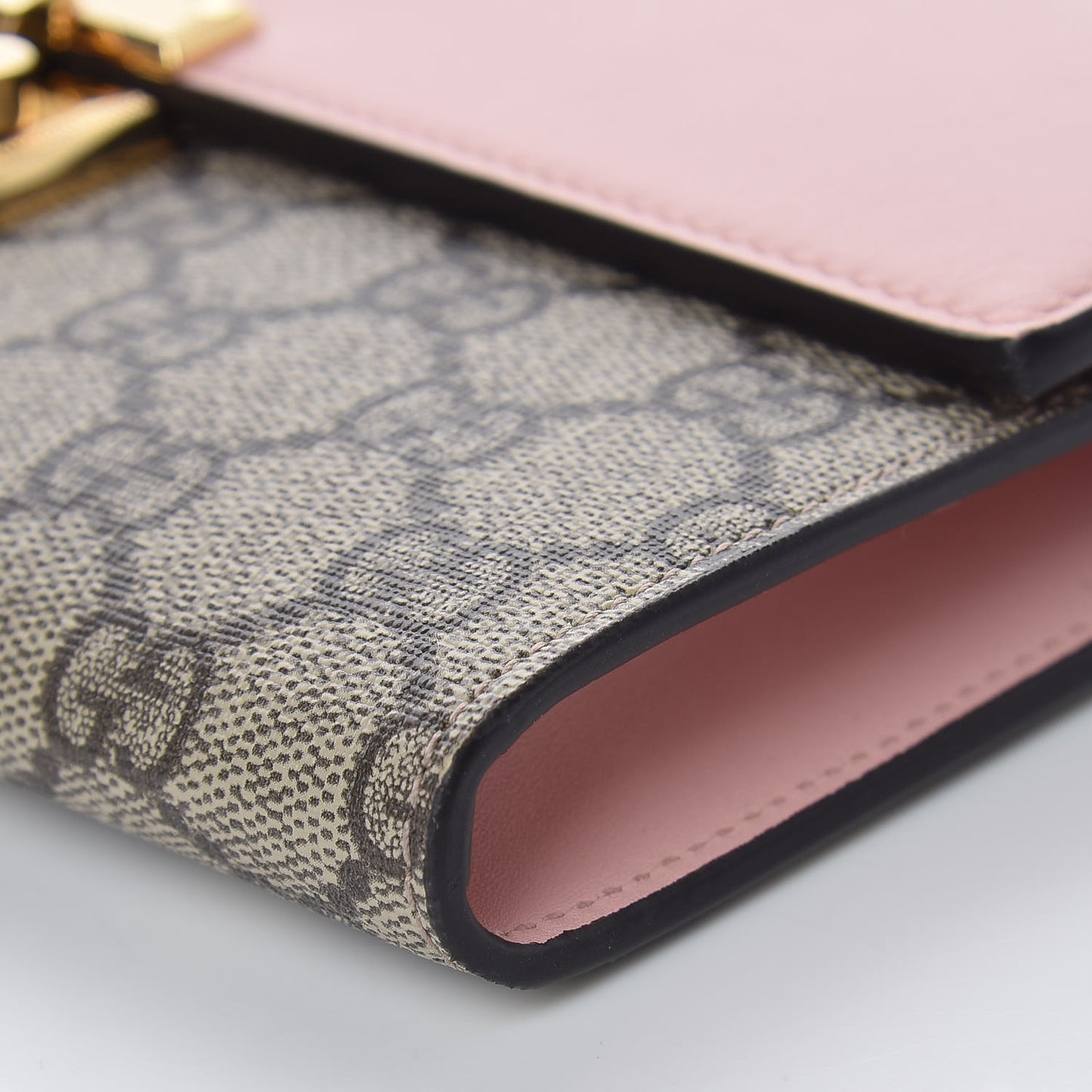 GG Supreme Monogram Calfskin Padlock Clutch Beige Perfect Pink