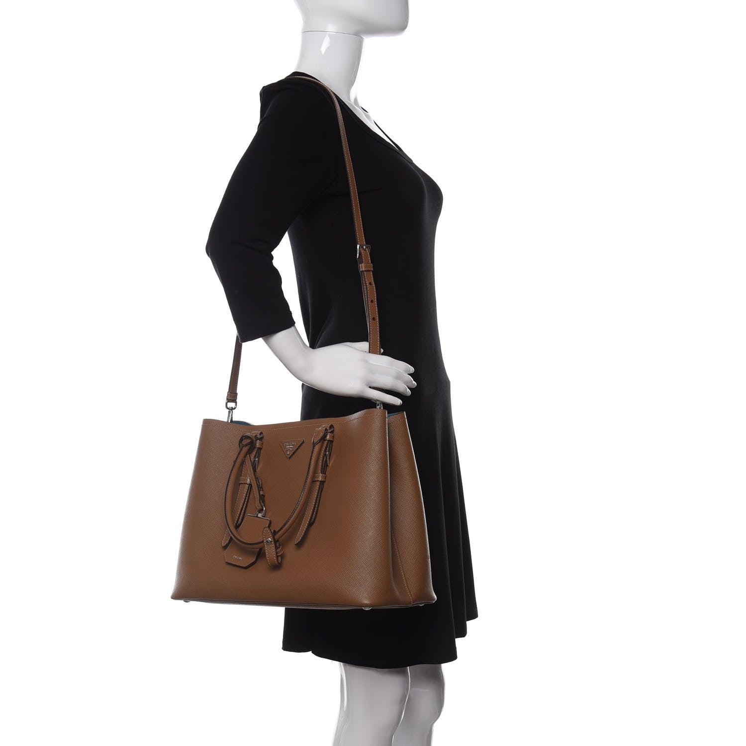 Prada Saffiano Cuir Medium Double Handle Tote Cannella Turchese 2 of 9