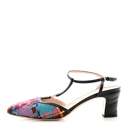 Gucci Tweed Nappa Charlotte Spicy Check Matelasse T-Strap Pumps 39 Pink Multicolor Black 1 of 12
