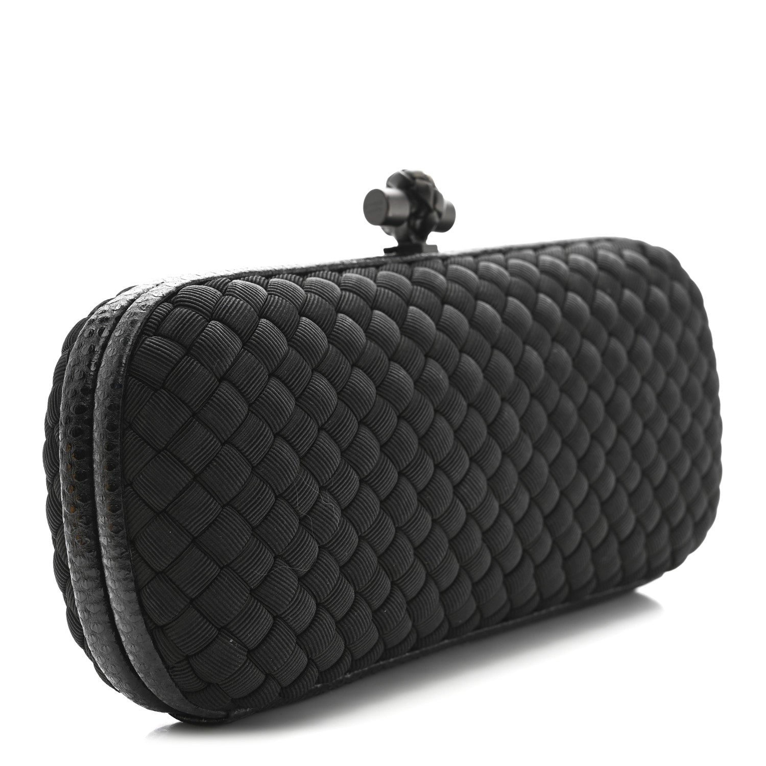 Bottega Veneta Satin Ayers Intreccio Impero Stretch Knot Clutch Black 3 of 9