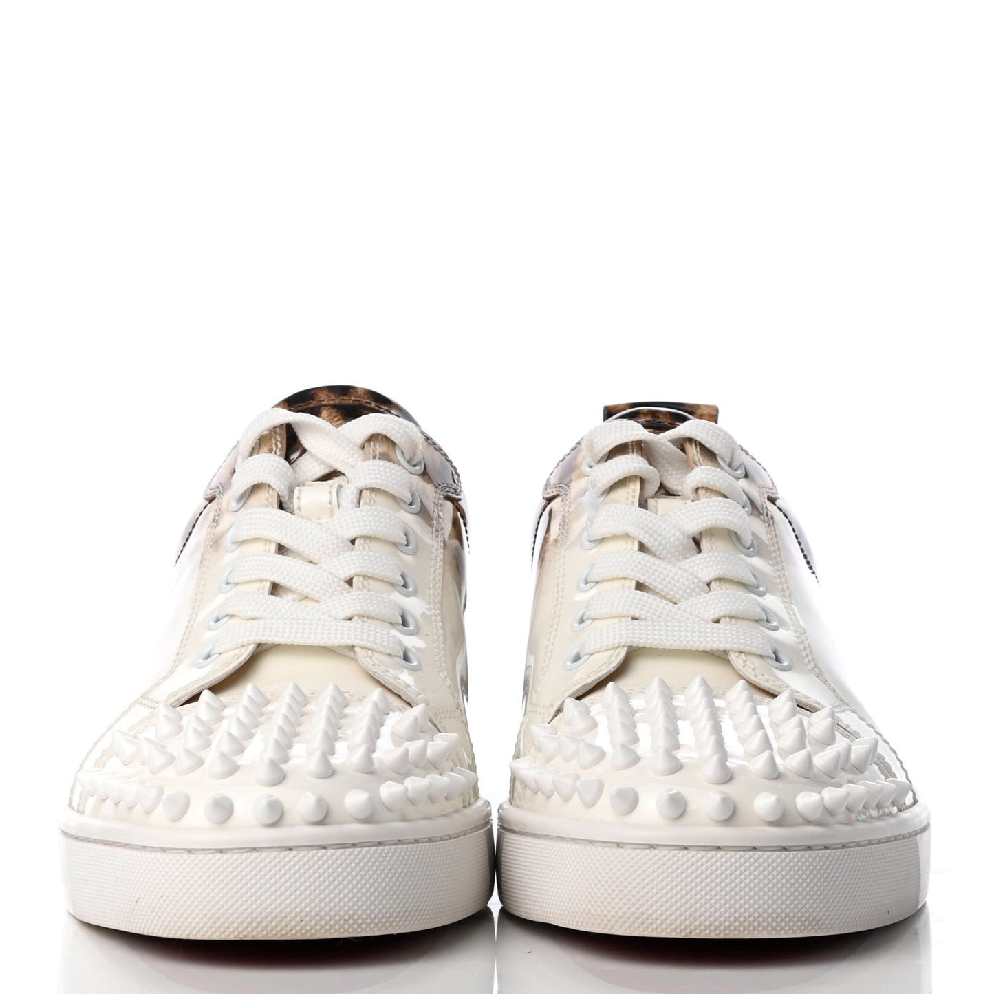 Patent Degrade Leopard Print Mens Louis Junior Spikes Flat Sneakers 41 Latte
