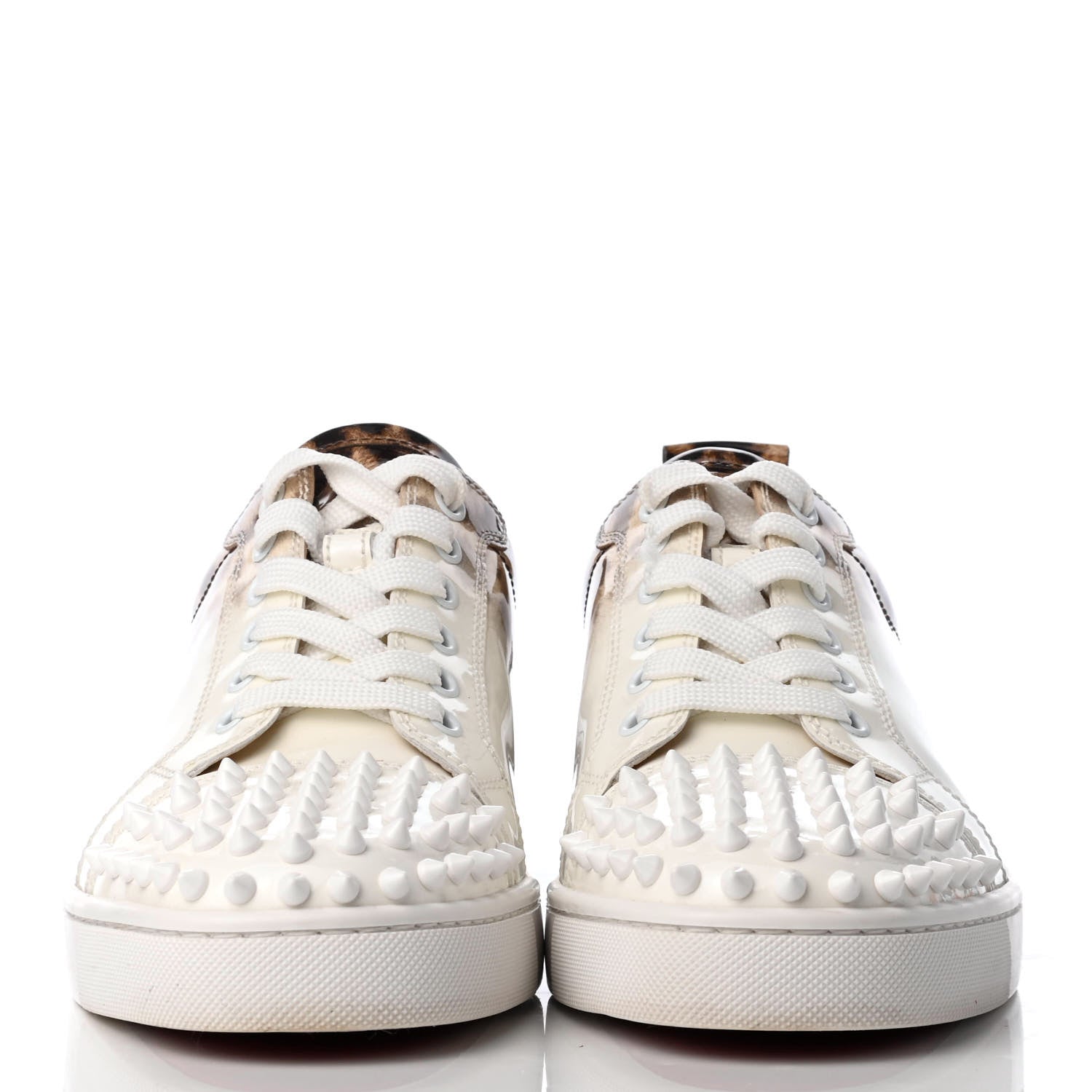 Christian Louboutin Patent Degrade Leopard Print Mens Louis Junior Spikes Flat Sneakers 41 Latte 2 of 8