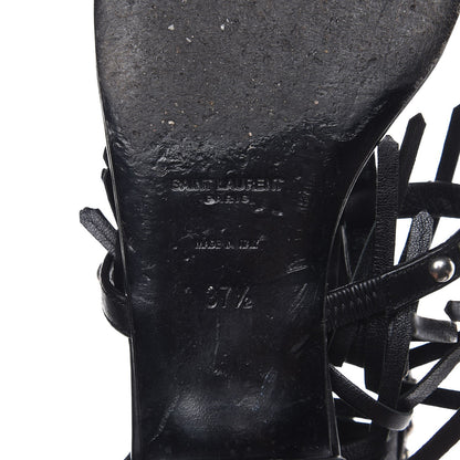 Saint Laurent Calfskin Studded Fringe Cyuko Sandals 37.5 Black 7 of 8