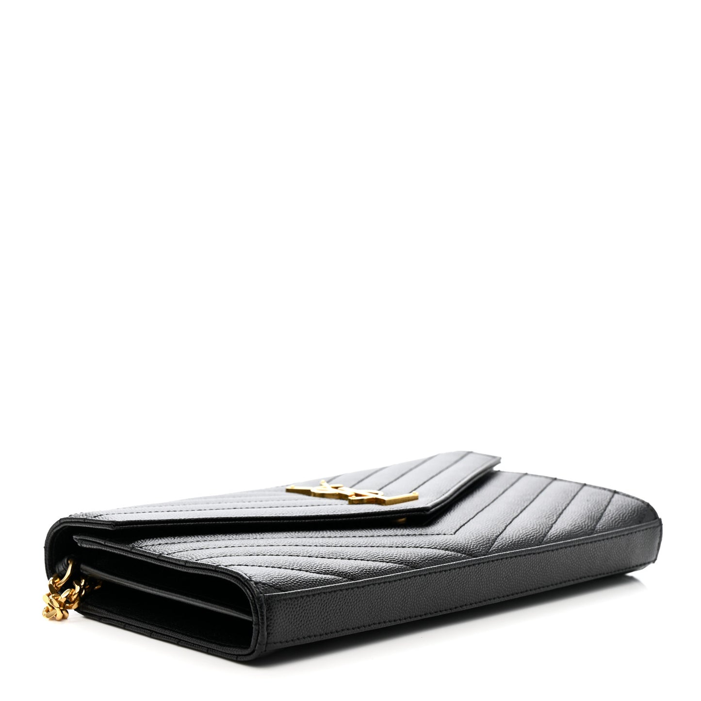 Grain De Poudre Matelasse Chevron Monogram Chain Wallet Black