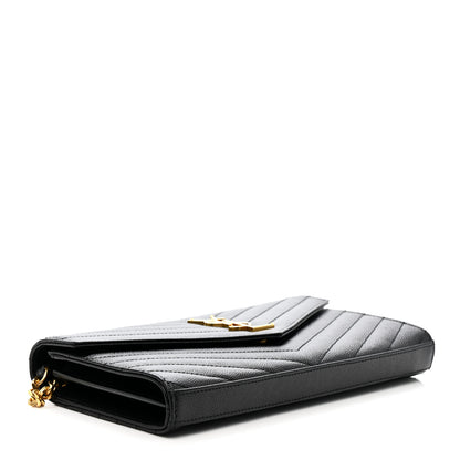 Saint Laurent Grain De Poudre Matelasse Chevron Monogram Chain Wallet Black 4 of 11