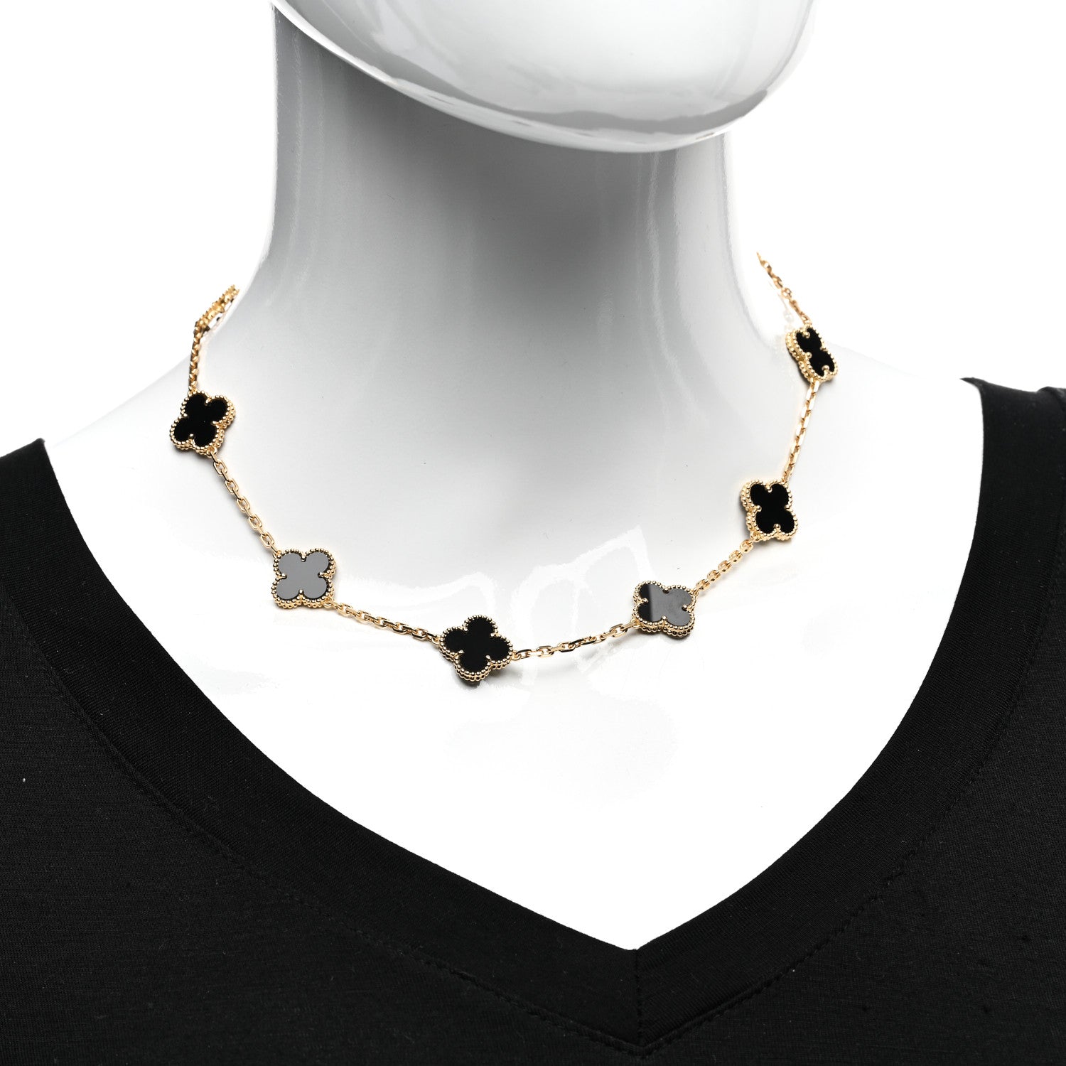 Van Cleef & Arpels 18K Yellow Gold Black Onyx 10 Motifs Vintage Alhambra Necklace 2 of 4