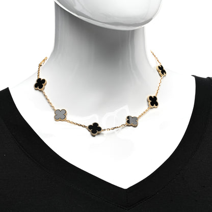 Van Cleef & Arpels 18K Yellow Gold Black Onyx 10 Motifs Vintage Alhambra Necklace 2 of 4