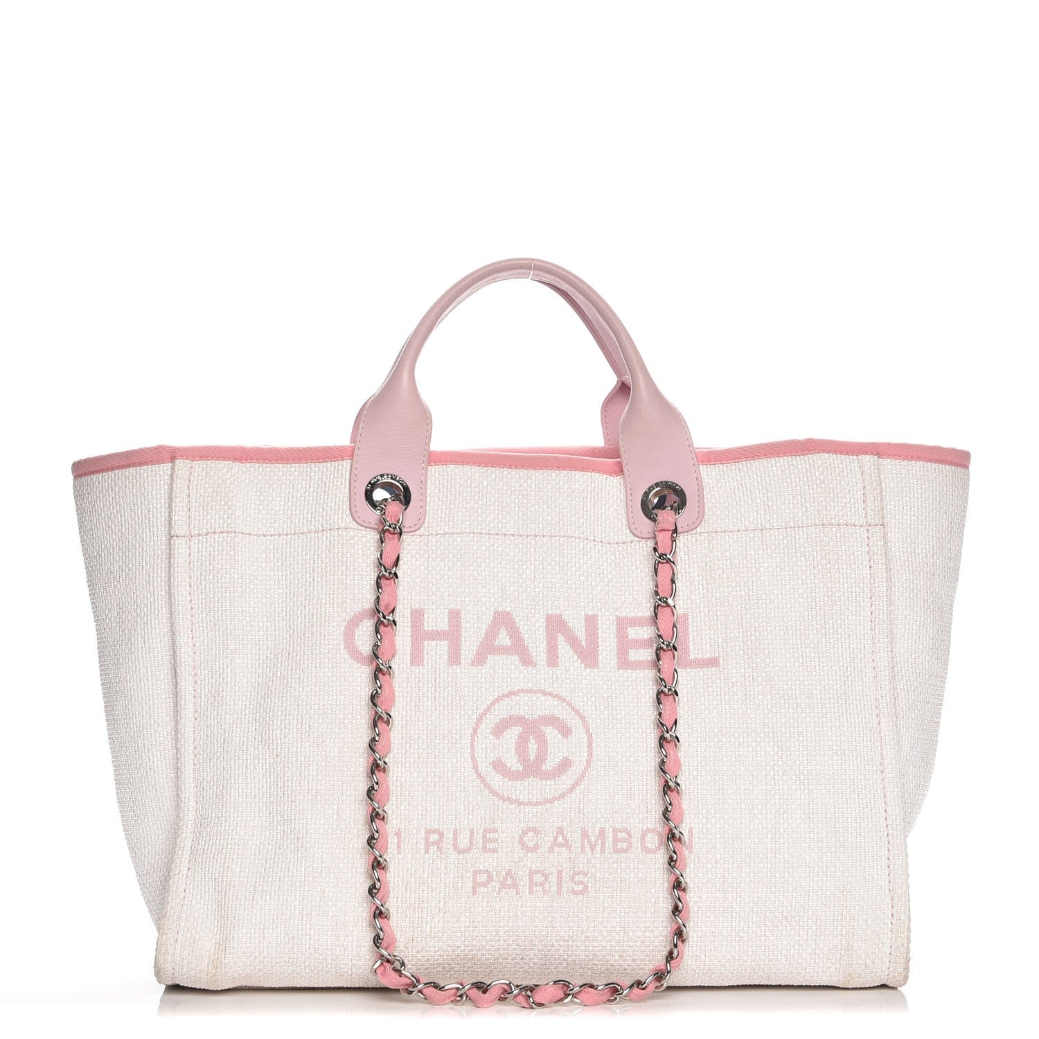 Chanel Canvas Large Deauville Tote White Pink 1 of 10