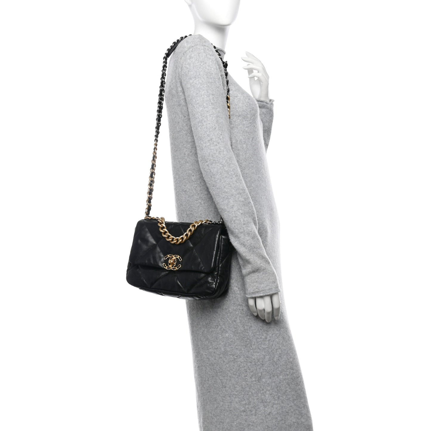 Shiny Goatskin Quilted Medium Chanel 19 Flap Black