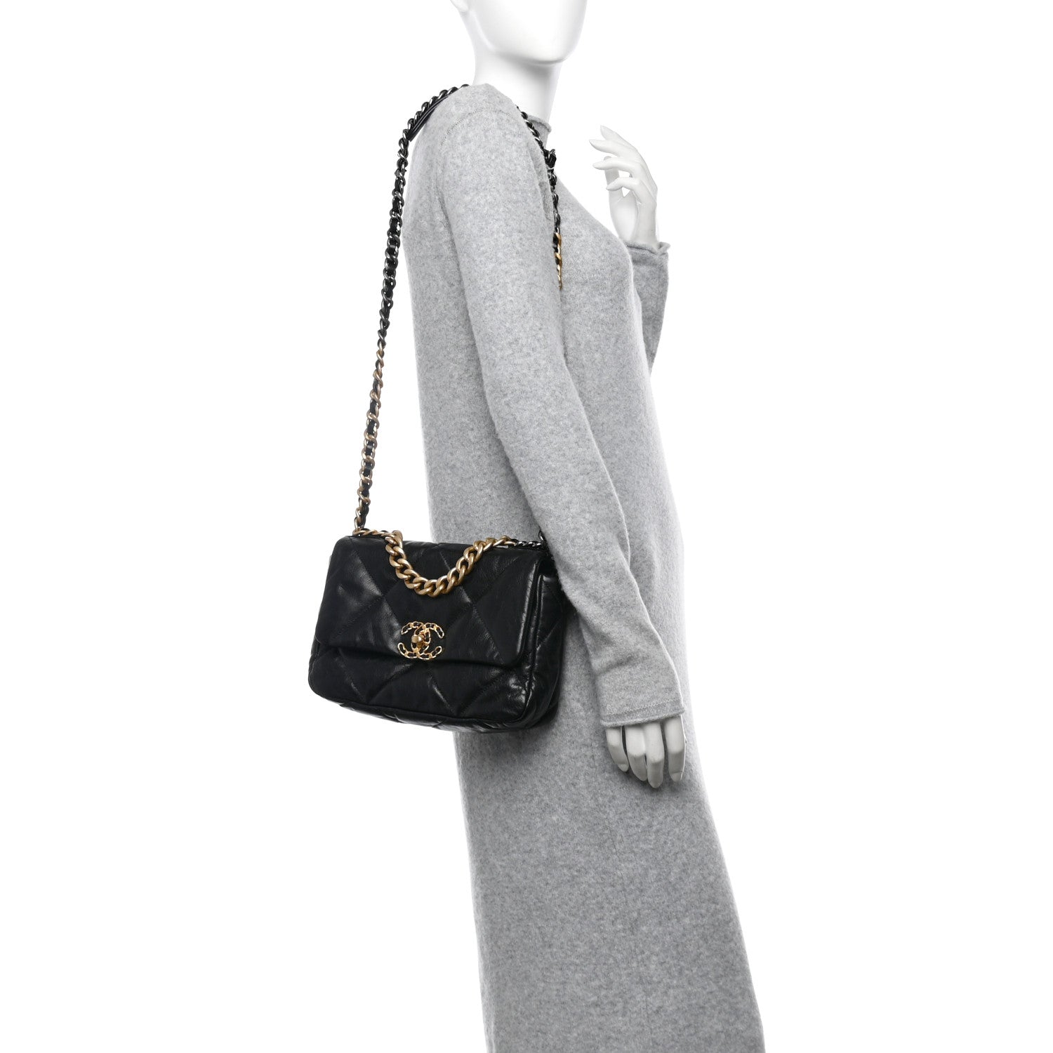 Chanel Shiny Goatskin Quilted Medium Chanel 19 Flap Black 2 of 11