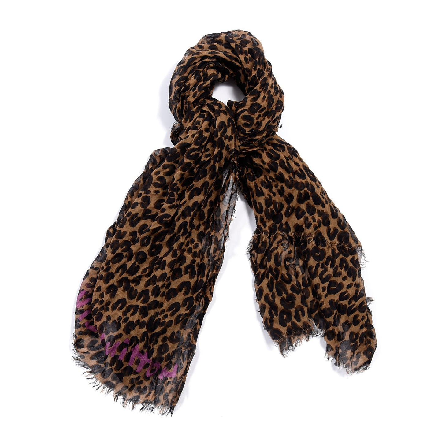 Cashmere Silk Leopard Etole Stole Marron