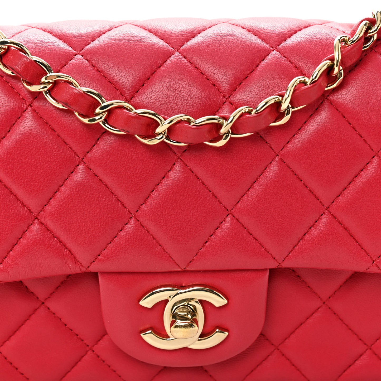 Lambskin Quilted Mini Rectangular Flap Dark Pink