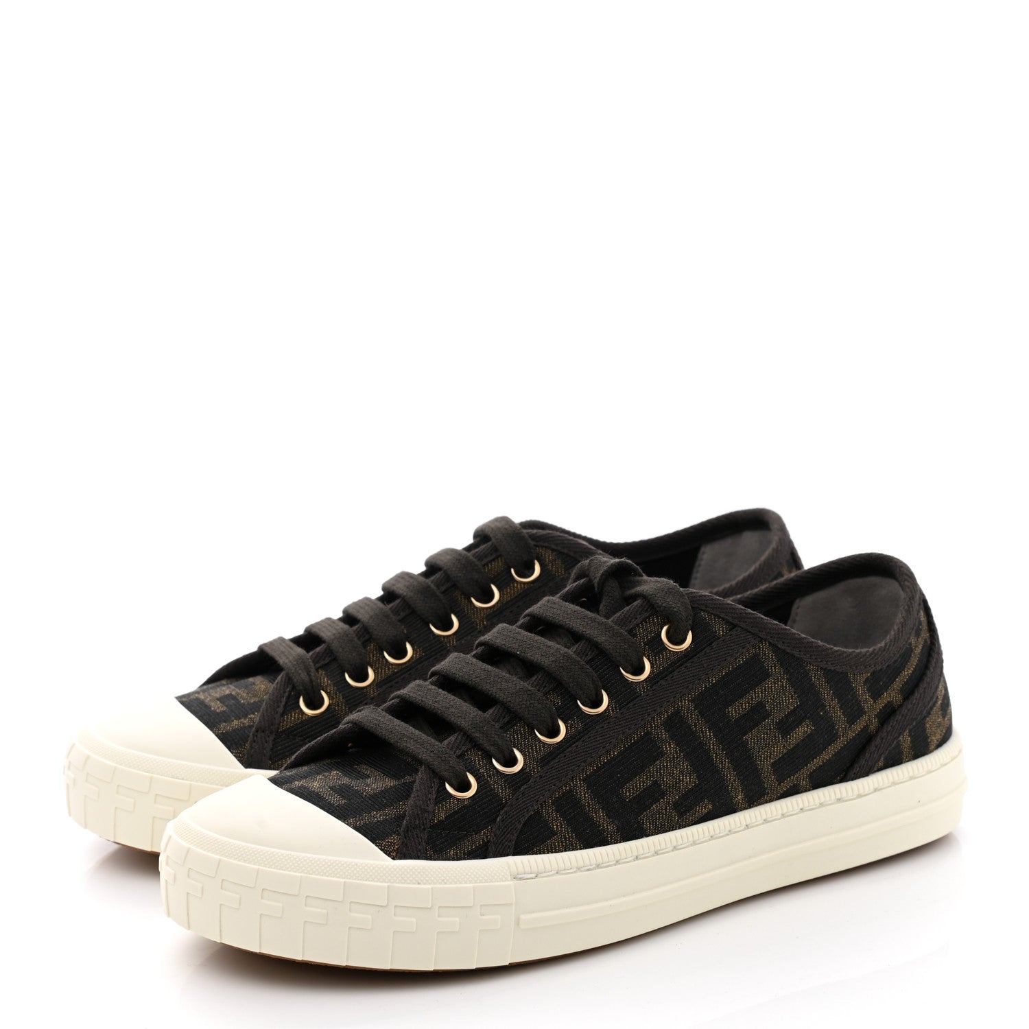 Fendi Fabric Jacquard FF Womens Domino Low Top Sneakers 36 Tobacco 4 of 10