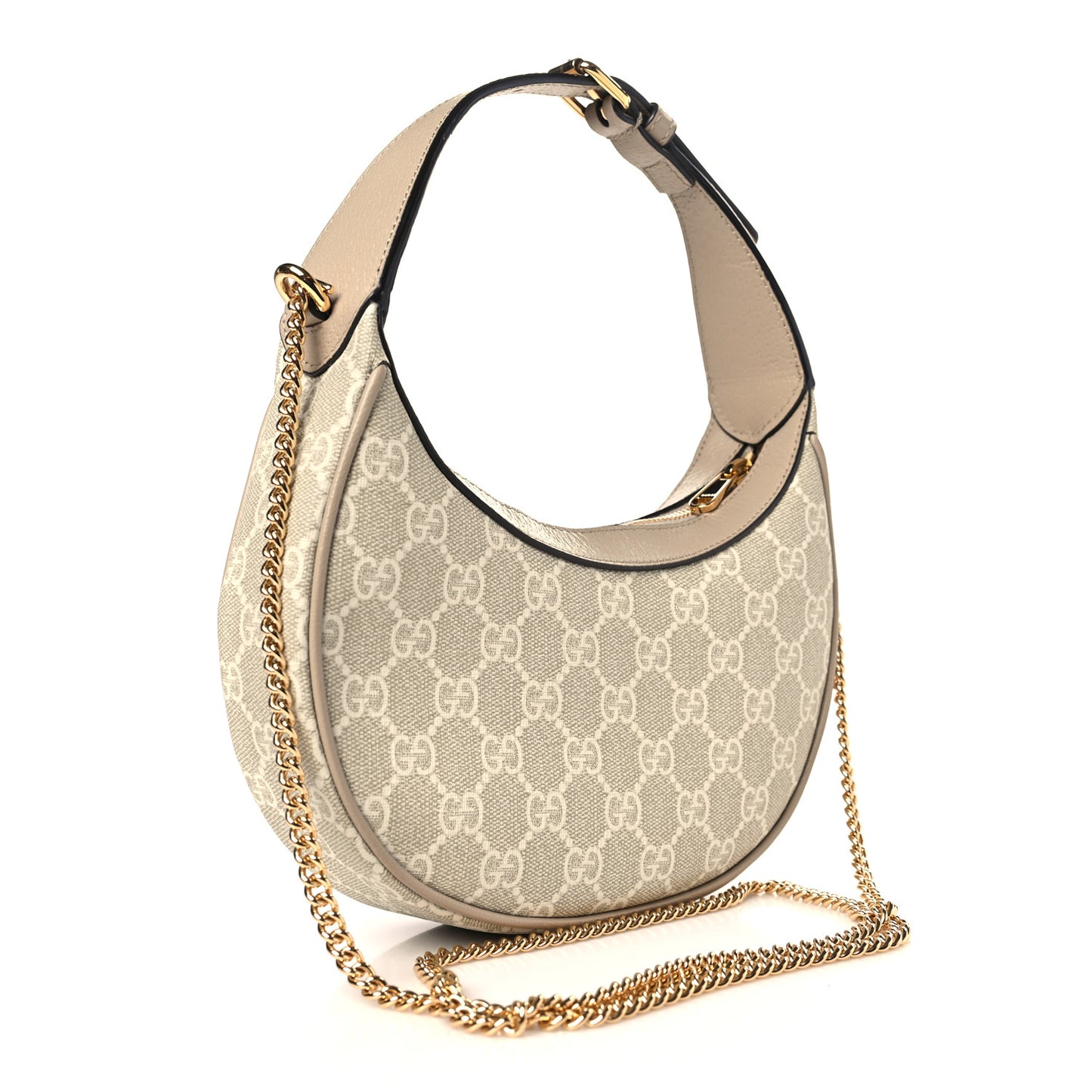GG Supreme Monogram Textured Dollar Calfskin Mini Retro Interlocking G Half Moon Bag Beige Mystic White Oatmeal