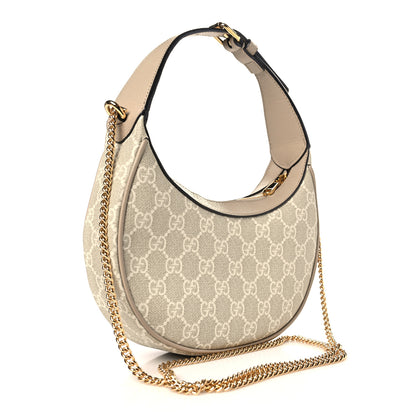 Gucci GG Supreme Monogram Textured Dollar Calfskin Mini Retro Interlocking G Half Moon Bag Beige Mystic White Oatmeal 3 of 11