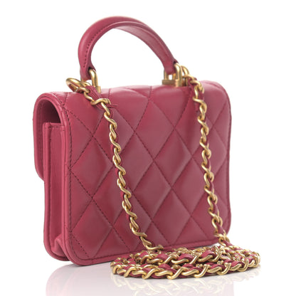 Chanel Lambskin Quilted Top Handle Flap Coin Purse With Chain Dark Pink 3 of 12