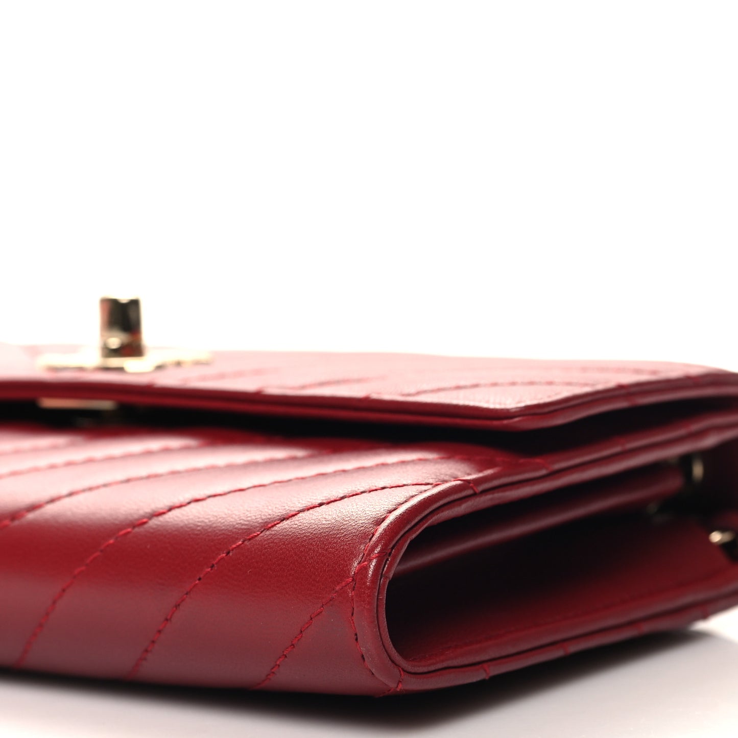 Lambskin Chevron Quilted Long Trendy CC Wallet On Chain WOC Red