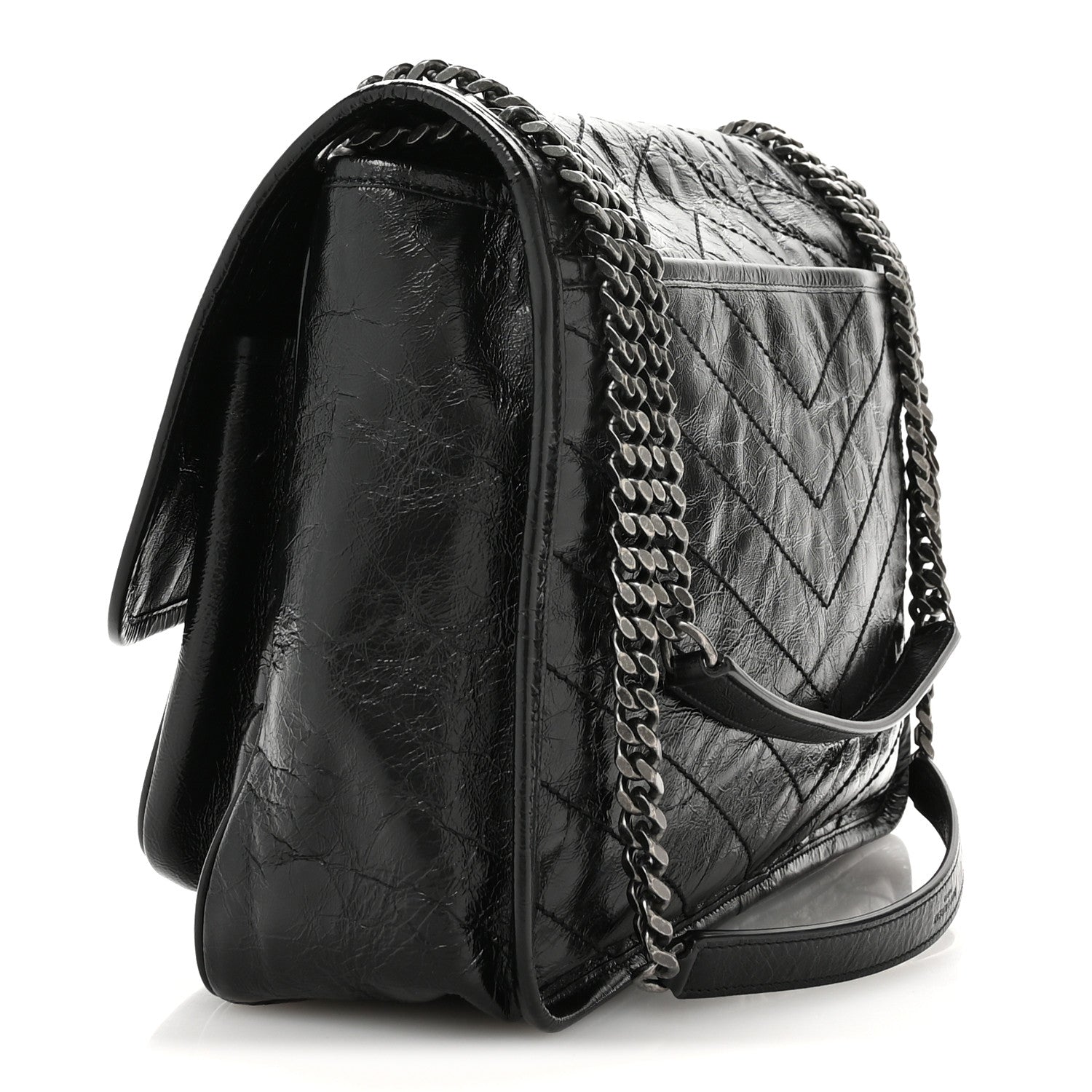 Saint Laurent Crinkled Calfskin Matelasse Monogram Large Niki Chain Satchel Black 3 of 10