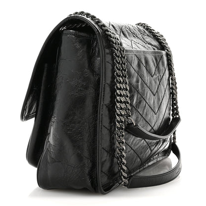 Saint Laurent Crinkled Calfskin Matelasse Monogram Large Niki Chain Satchel Black 3 of 10