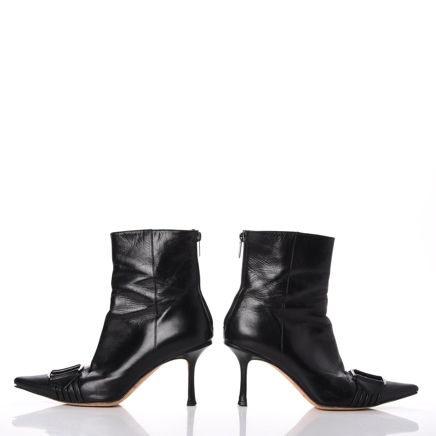 Calfskin Buckle Ankle Boots 36.5 Black