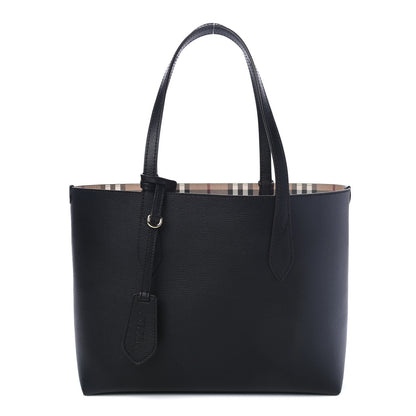 Burberry Grainy Calfskin Haymarket Check Small Reversible Tote Black 1 of 8