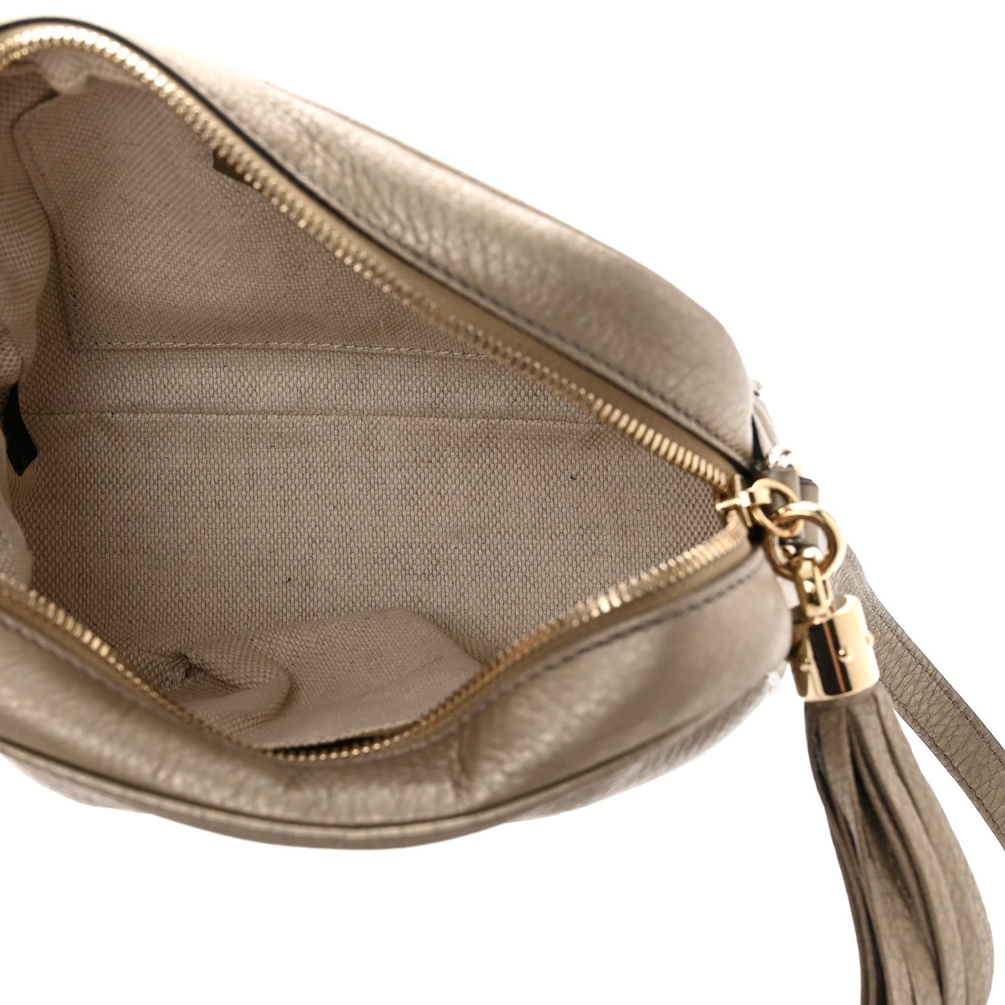 Metallic Pebbled Calfskin Small Soho Disco Bag Golden Beige