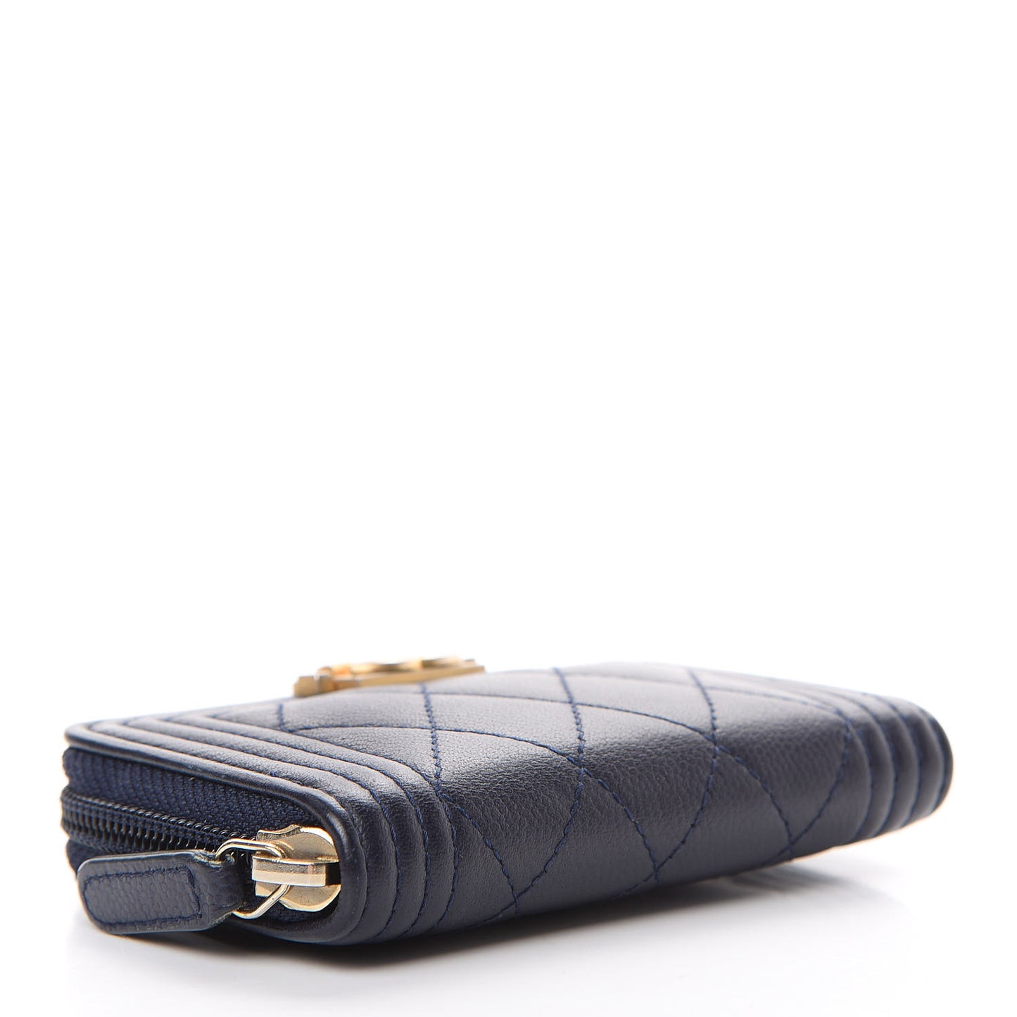 Caviar Quilted Boy Zip Around Coin Purse Wallet Navy