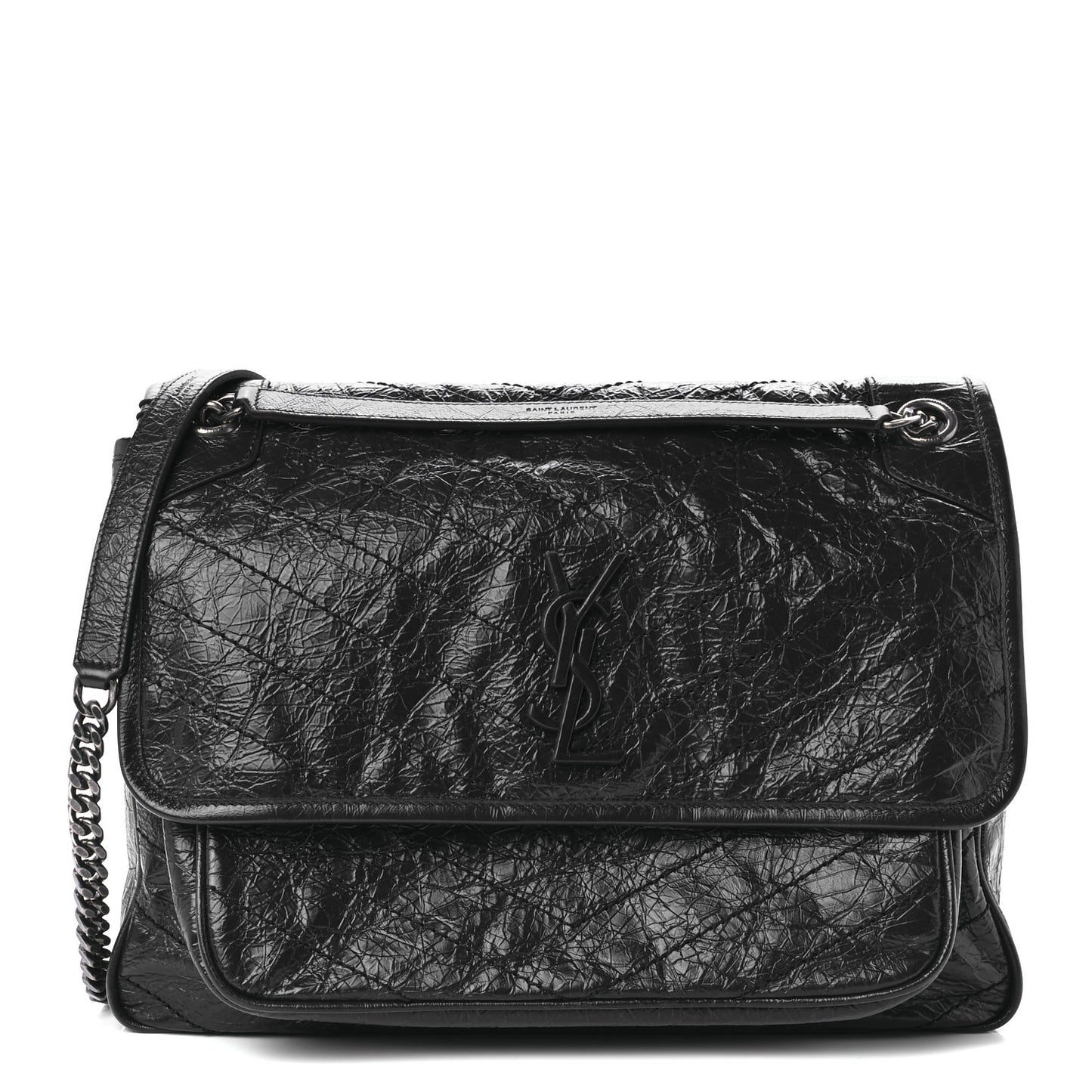 Crinkled Calfskin Matelasse Monogram Large Niki Chain Satchel Deep Marine