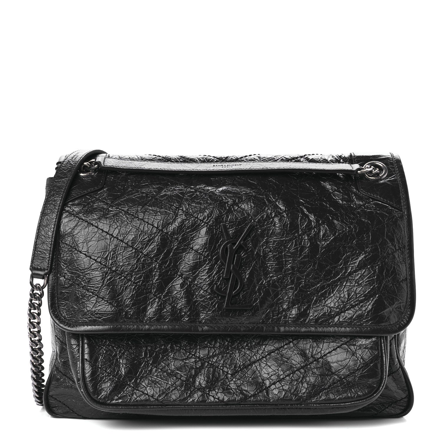 Saint Laurent Crinkled Calfskin Matelasse Monogram Large Niki Chain Satchel Deep Marine 1 of 11
