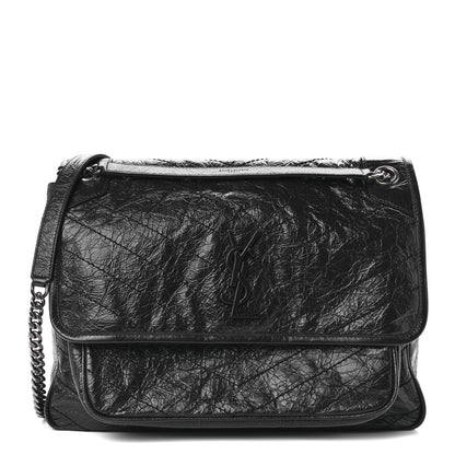 Saint Laurent Crinkled Calfskin Matelasse Monogram Large Niki Chain Satchel Deep Marine 1 of 11