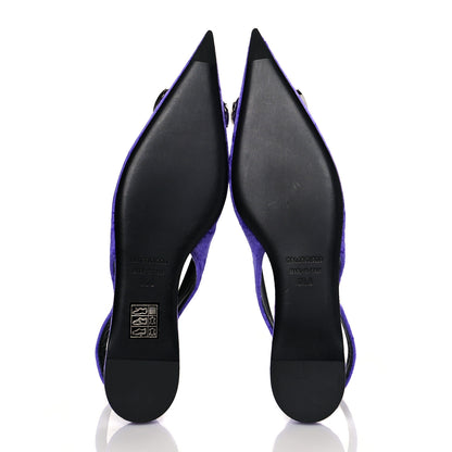 Balenciaga Crushed Velvet Crystal BB Knife Pointy Toe Slingback Flats 36.5 Purple 5 of 8