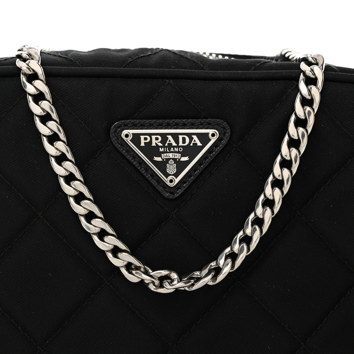 Nylon Tessuto Impuntu Quilted Chain Crossbody Black