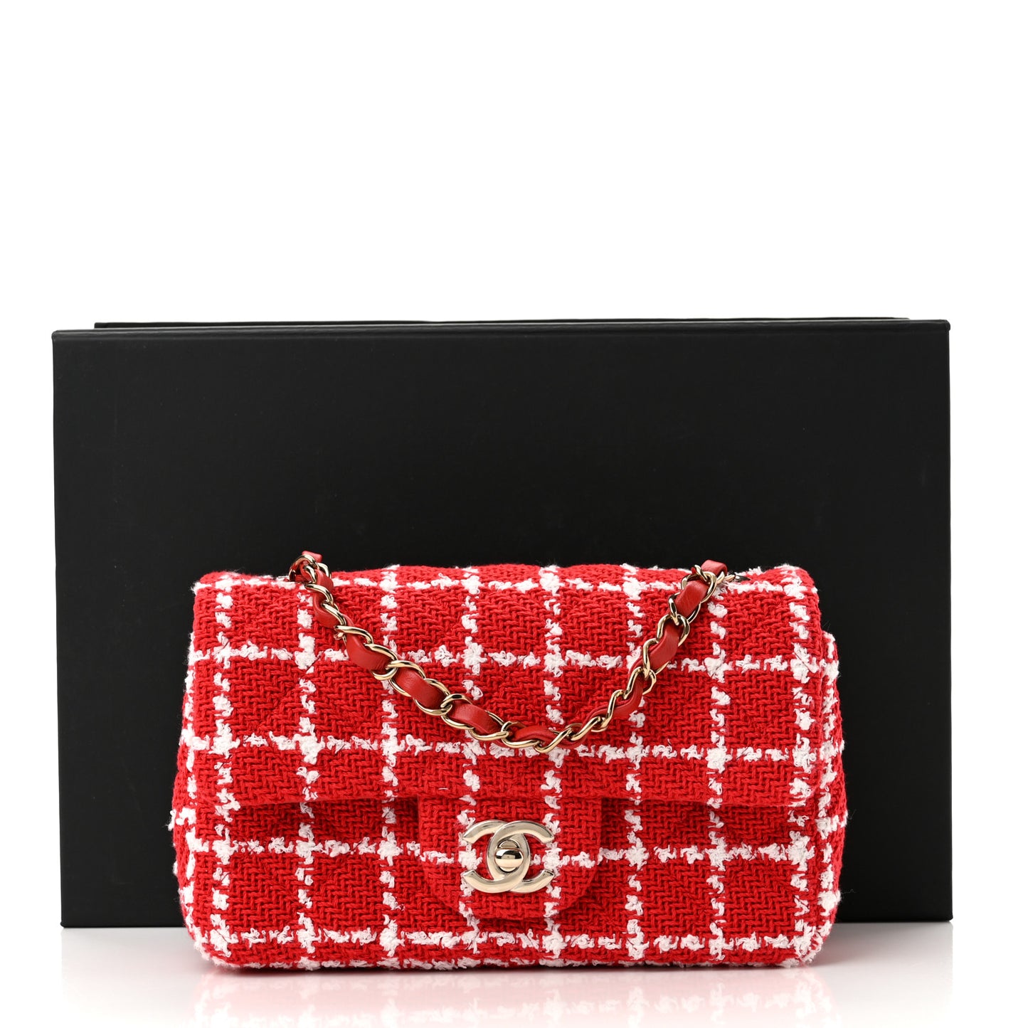 Tweed Quilted Mini Rectangular Flap White Red