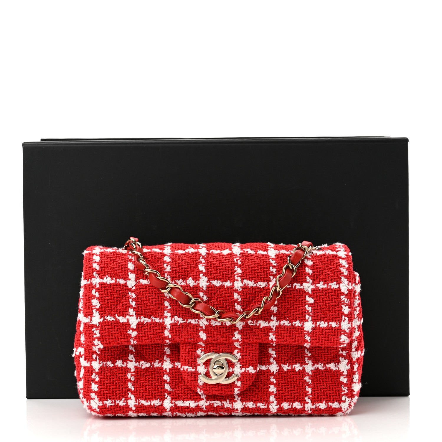 Chanel Tweed Quilted Mini Rectangular Flap White Red 11 of 11