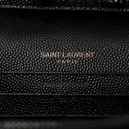 Saint Laurent Grain De Poudre Matelasse Chevron Monogram Monochrome Chain Wallet Black 6 of 12