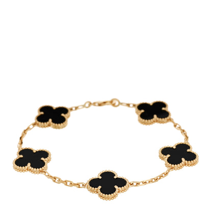 Van Cleef & Arpels 18K Yellow Gold Black Onyx 5 Motifs Vintage Alhambra Bracelet 1 of 5