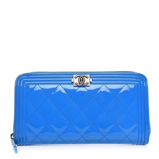 Chanel Patent Quilted Boy Zip Around Wallet Light Blue 1 of 8