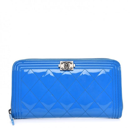 Chanel Patent Quilted Boy Zip Around Wallet Light Blue 1 of 8
