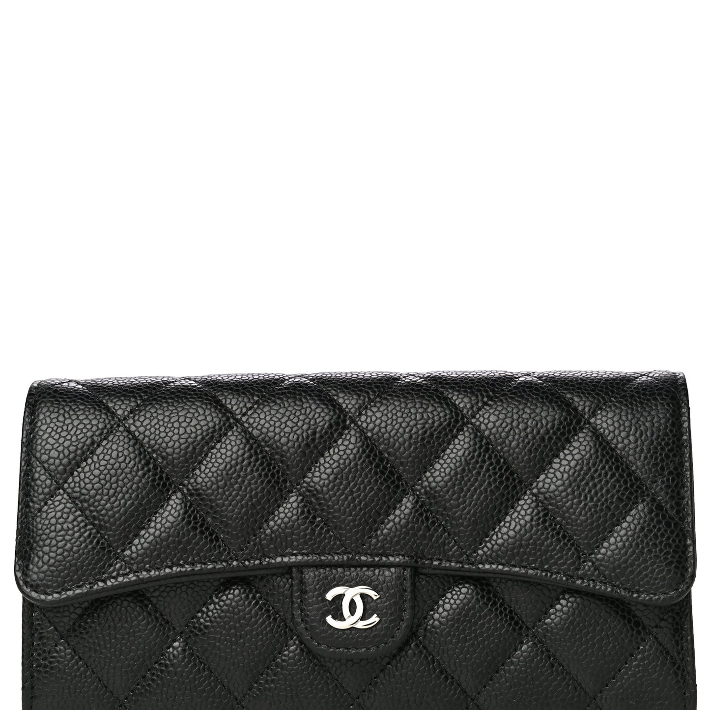 Caviar Quilted Large Gusset Flap Wallet Black