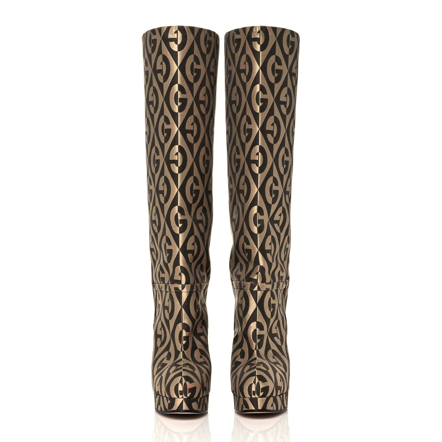 Fabric G Rhombus Print Platform Boots 35 Beige Cocoa