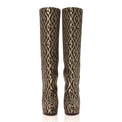 Gucci Fabric G Rhombus Print Platform Boots 35 Beige Cocoa 2 of 8
